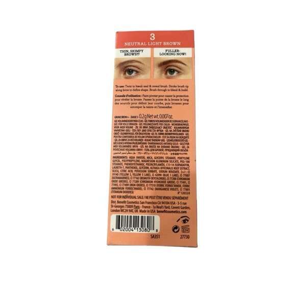 Benefit Gimme Brow+ Volumizing Fiber Gel Shade #3 Neutral Light Brown - Picture 2 of 2